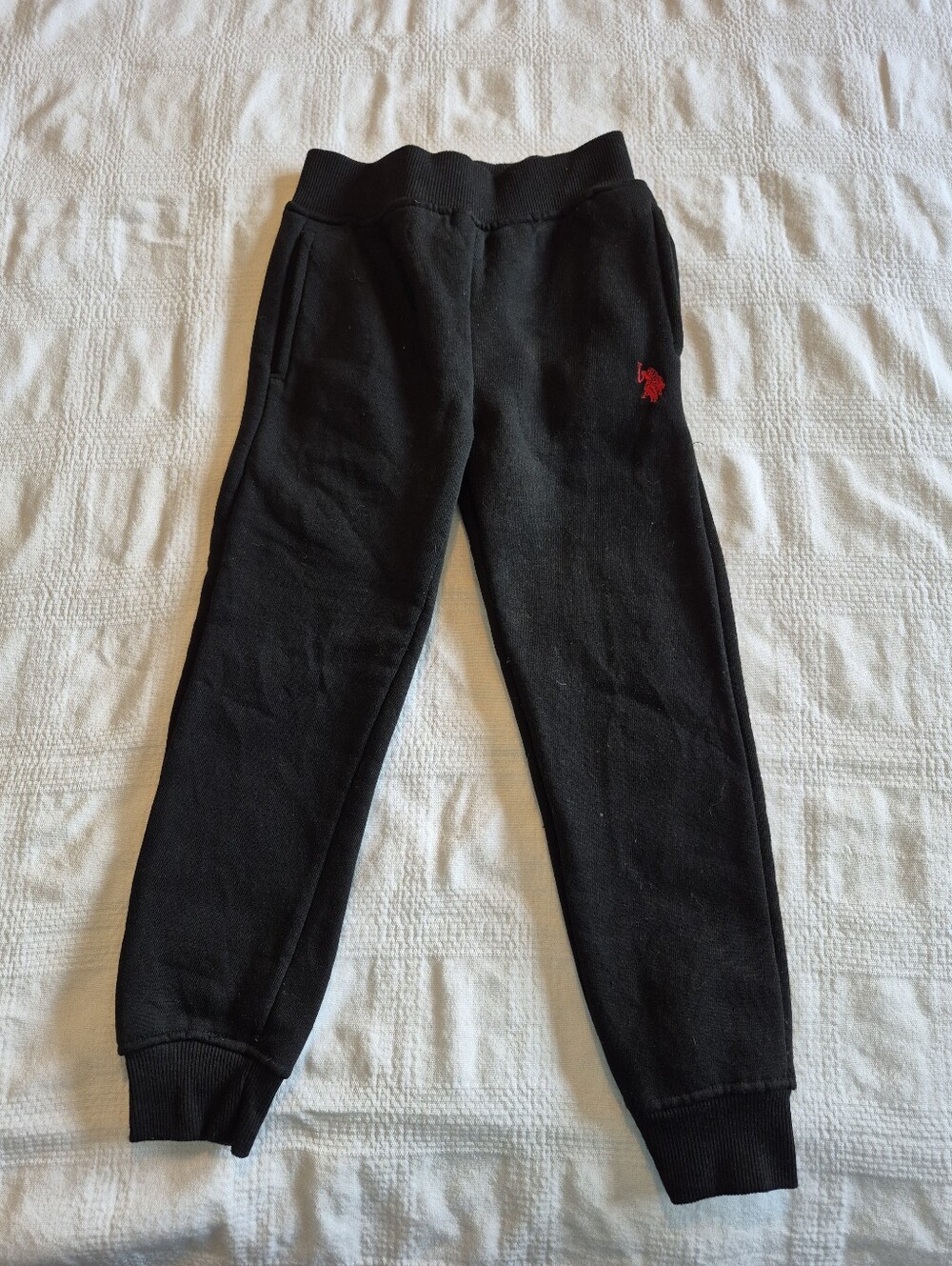 U.S. Polo Assn boys 5/6 black jogging pants thicker weight fabric pockets VGUC